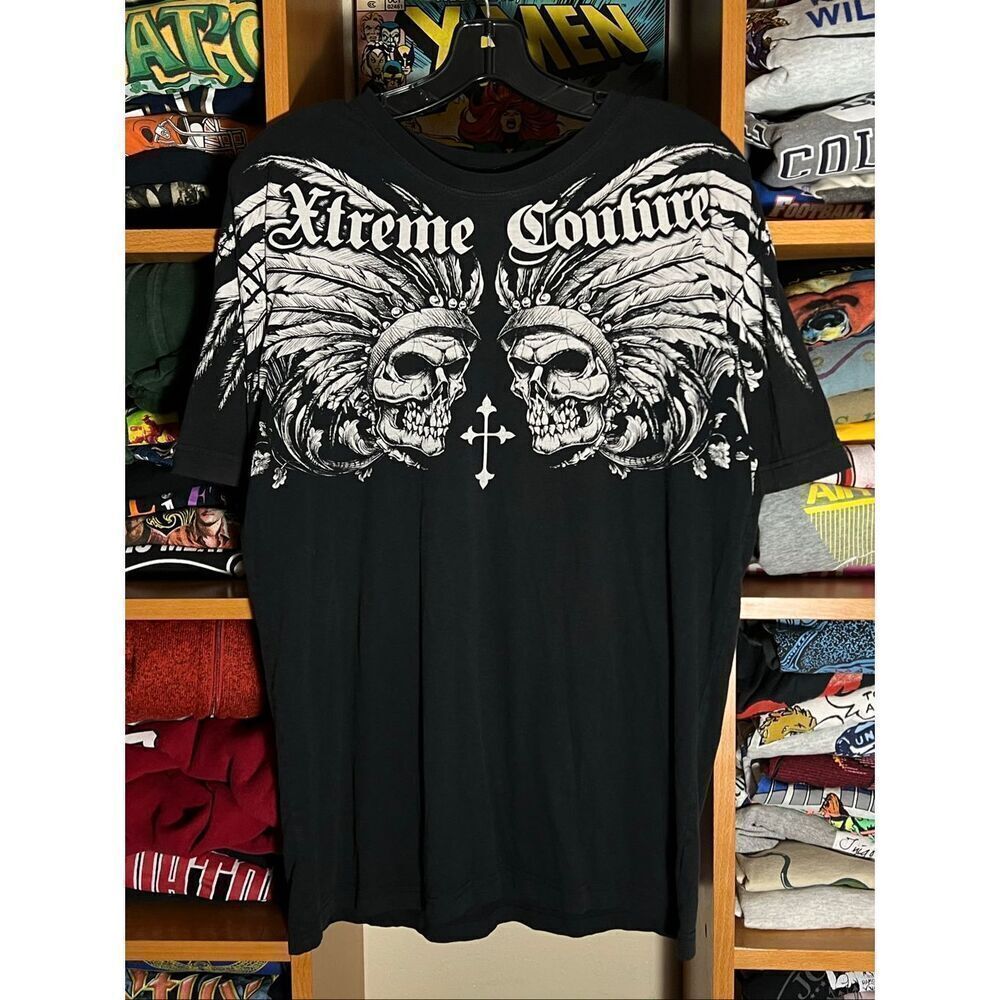 SOLD Vintage Y2K Xtreme Couture Indigenous Skull AOP Tee